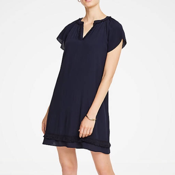 Ann Taylor navy blues fringe shift dress - Picture 2 of 3